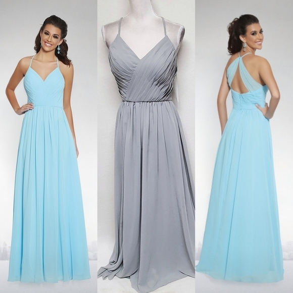 KANALI K Dove Grey Chiffon Pleated Surplice Neckline Empire Waist Maxi Dress 6 - Picture 1 of 14